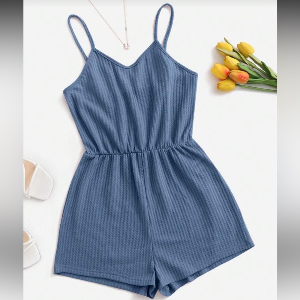 Women’s Blue Textured Romper One-Piece